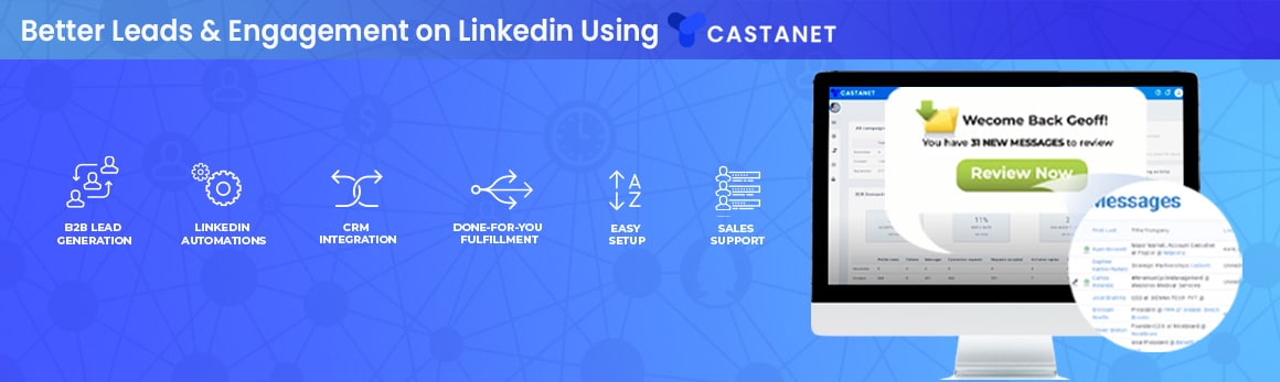 Castanet, LinkedIn automation for generating QUALIFIED B2B LEADS! CASTANET identifies your ideal prospects and their geographical markets, then automatically sends connection requests, messages, and follow-ups