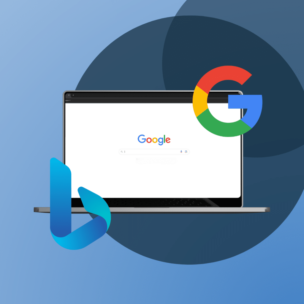 Illustration of a laptop with google open.